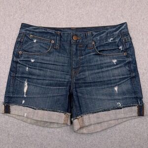 J.Crew Denim Jean Shorts Women's 31x5 Blue Jorts Distressed Made in‎ USA (Tag27)